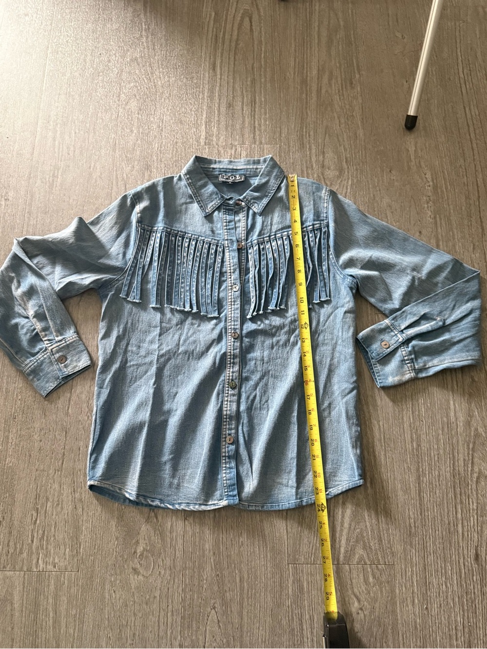 POL Denim Fringe Button Down Shirt - Picture 5 of 8